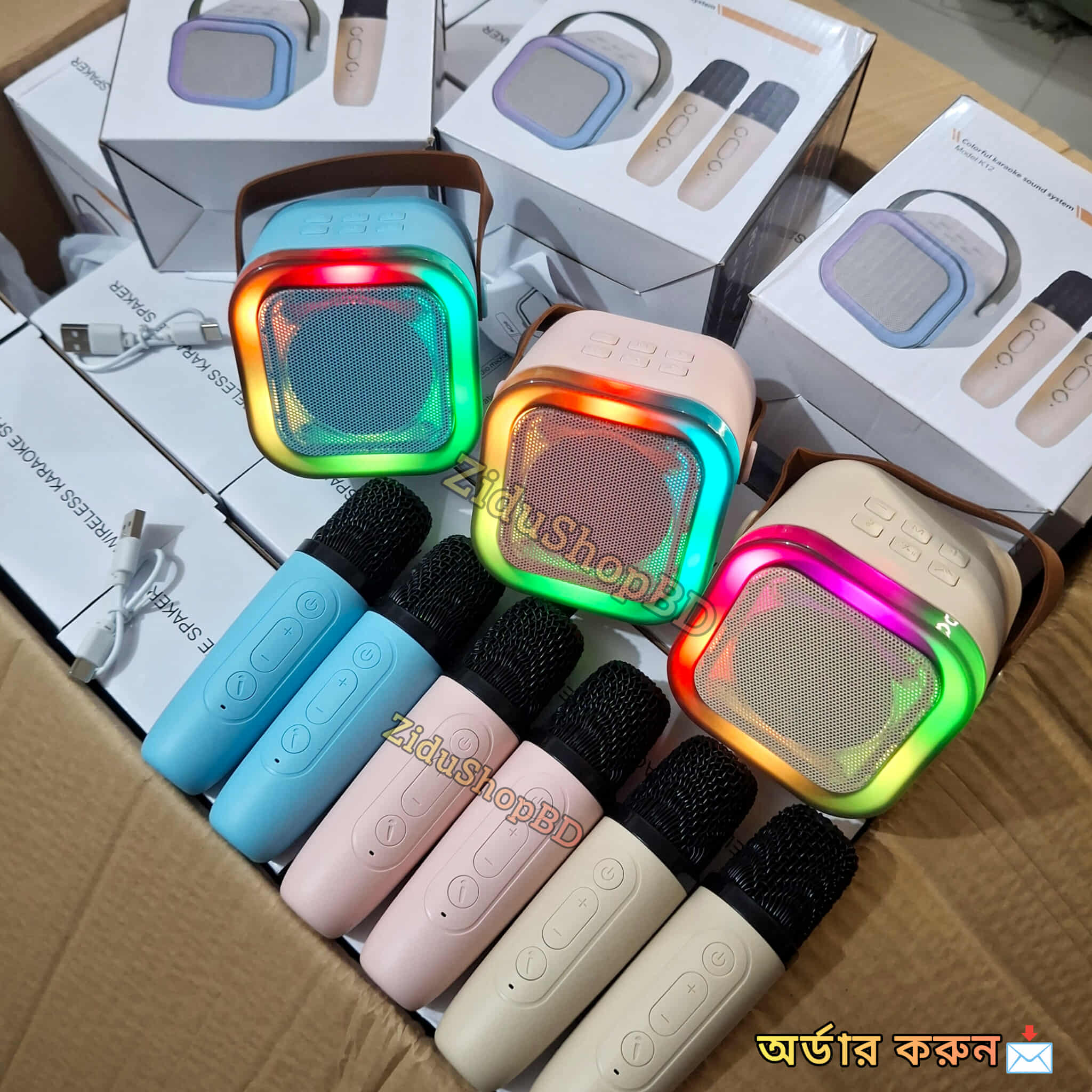 K12 RGB Karaoke Bluetooth Speaker with Two Microphones, 8W Sound Power, Bluetooth 5.0 Connectivity